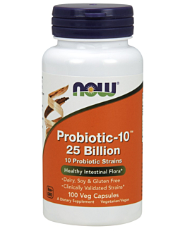 Now Foods Probiotic-10 25 Bilion, Suplement diety zawierający żywe kultury bakterii, Kapsułki