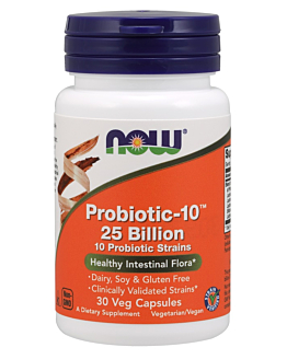 Now Foods Probiotic-10 25 Bilion, Suplement diety zawierający żywe kultury bakterii, Kapsułki