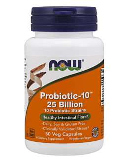 Now Foods Probiotic-10 25 Bilion, Suplement diety zawierający żywe kultury bakterii, Kapsułki