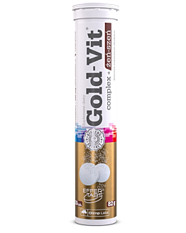 Olimp Gold-Vit Complex + Żeń-Szeń, Zestaw witamin z żeń-szeniem, Smak Pomarańczowy, Tabletki musujące