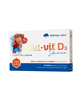 Olimp Gold-Vit D3 Junior, Witamina D 800 j.m., Tabletki ulegające rozpadowi w jamie ustnej, Smak owocowy