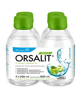 Orsalit Drink Doustny płyn nawadniający o smaku jabłkowym, 4x200 ml
