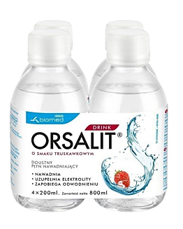 Orsalit Drink Doustny płyn nawadniający o smaku truskawkowym, 4x200 ml