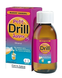 Petit Drill Junior, Syrop na suchy kaszel, Dla dzieci od 6. roku życia, Smak truskawkowy