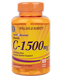 Holland & Barret Timed Release Vitamin C with Rose Hips 1500 mg, Suplement diety z witaminą C, Tabletki