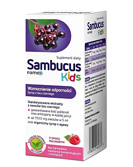Sambucus Kids, Wzmocnienie odporności dla dzieci od 1. roku życia, Syrop o smaku malinowym
