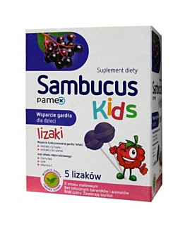 Sambucus Kids, Wsparcie gardła dla dzieci, Lizaki o smaku malinowym