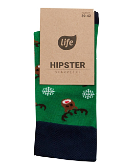 Life Skarpetki Hipster wzór Renifer zielony rozm.39-42 1 para