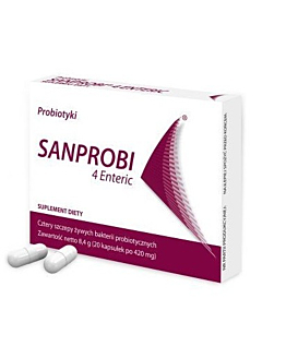 Sanprobi 4 Enteric, Suplement diety zawierający żywe kultury bakterii, Kapsułki