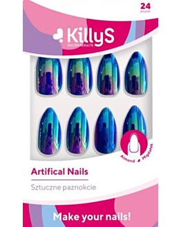 Killys Sztuczne Paznokcie Almond Metaliczne Niebieskie