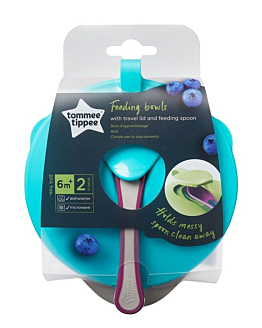 Tommee Tippee Miseczka z Pokrywką i Łyżeczką Oraz Unikalną Trójkątną podstawą