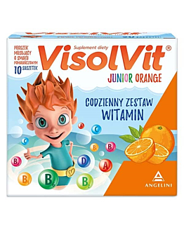 Visolvit Junior Orange, Zestaw witamin w saszetkach dla dzieci powyżej 3. roku życia, Smak pomarańczowy