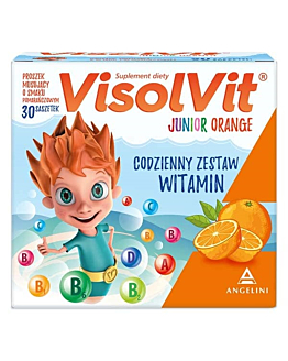 Visolvit Junior Orange, Zestaw witamin w saszetkach dla dzieci powyżej 3. roku życia, Smak pomarańczowy