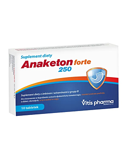 Anaketon Forte 250, Suplement diety z imbirem i witaminami z grupy B, łagodzący uczucie dyskomfortu trawiennego, Tabletki