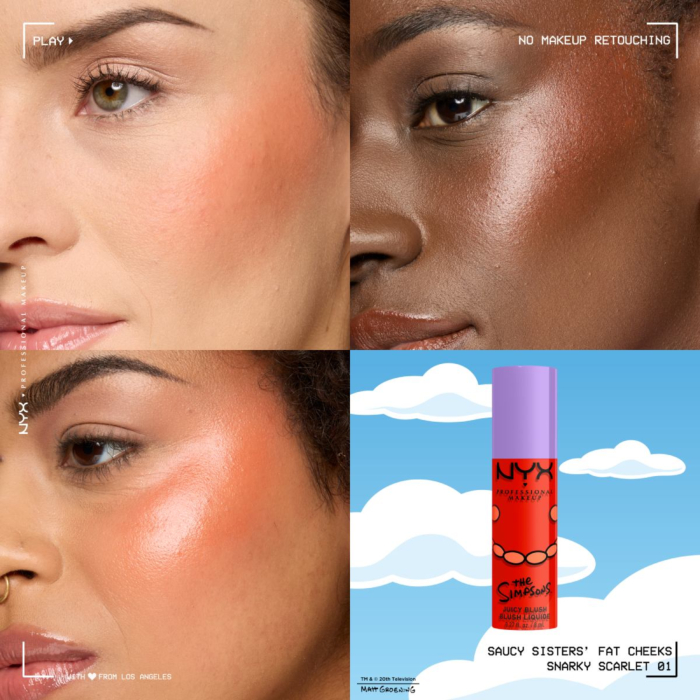 Nyx The Simpsons Saucy Sisters Fat Cheeks Blush Róż do policzków w płynie, Snarky Scarlet