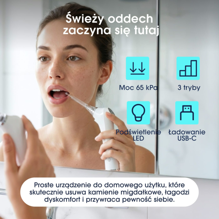 ZENT TonsilCare Urządzenie do oczyszczania migdałków i gardła z podciśnieniem i LED, bezprzewodowy