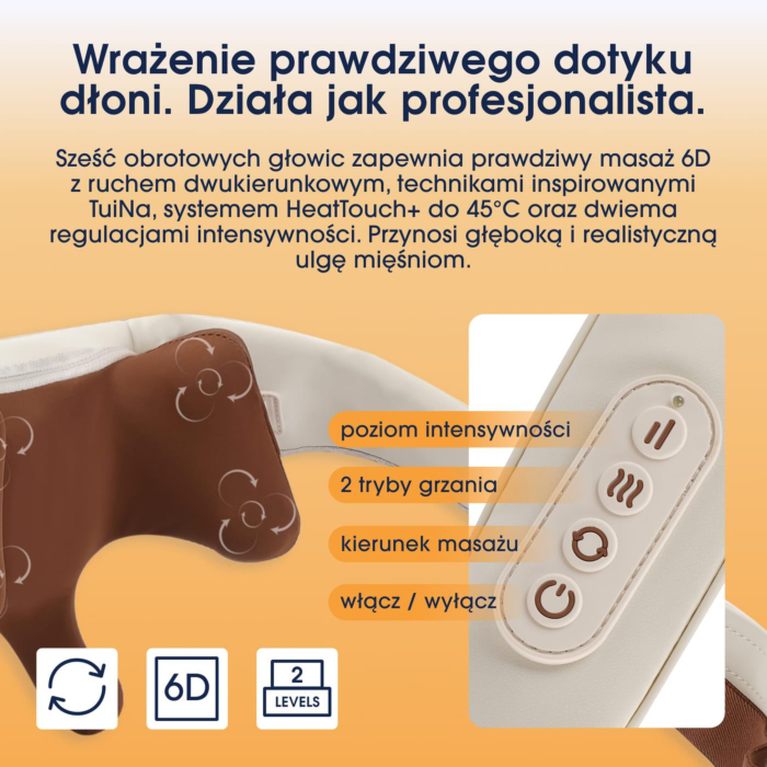 ZENT HandSense Masażer 6D Shiatsu do karku i pleców z podgrzewaniem do 45°C, hands-free