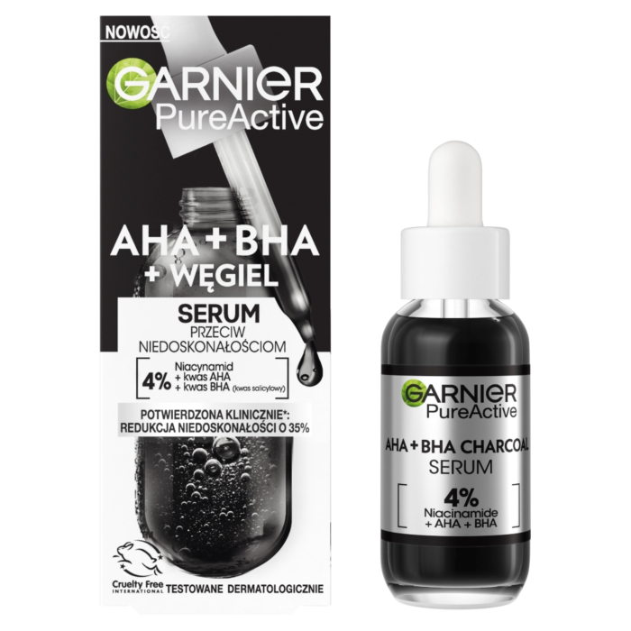 Garnier Skin Naturals Czysta Skóra Serum przeciw niedoskonałościom z Kwasem Aha, Bha i Węglem