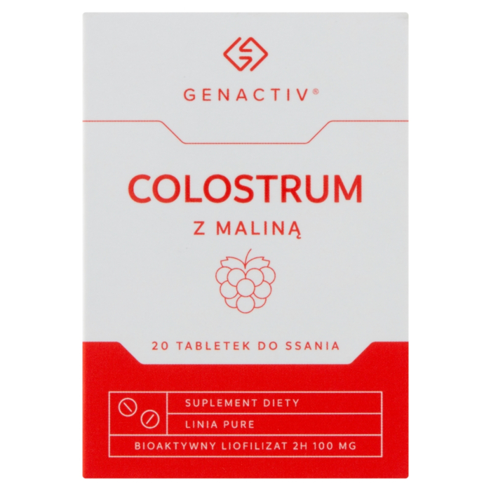 Genactiv Colostrum z Maliną Preparat wzmacniający odporność Tabletki do ssania