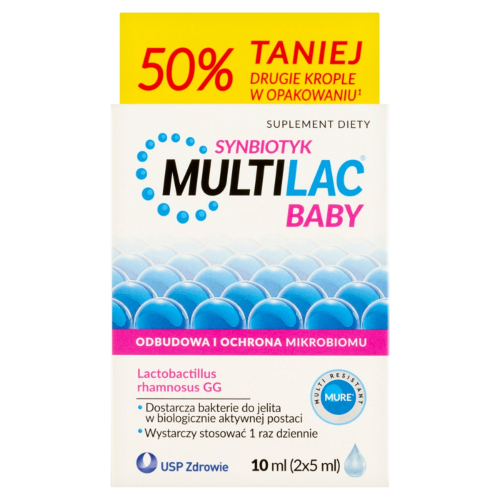 Multilac Baby Krople dla dzieci od 2. miesiąca życia, Synbiotyk (probiotyk + prebiotyk)