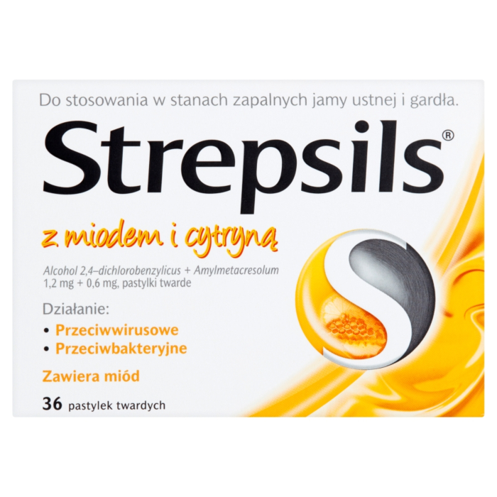 Strepsils z miodem i cytryną 1,2 mg + 0,6 mg, 36 past.