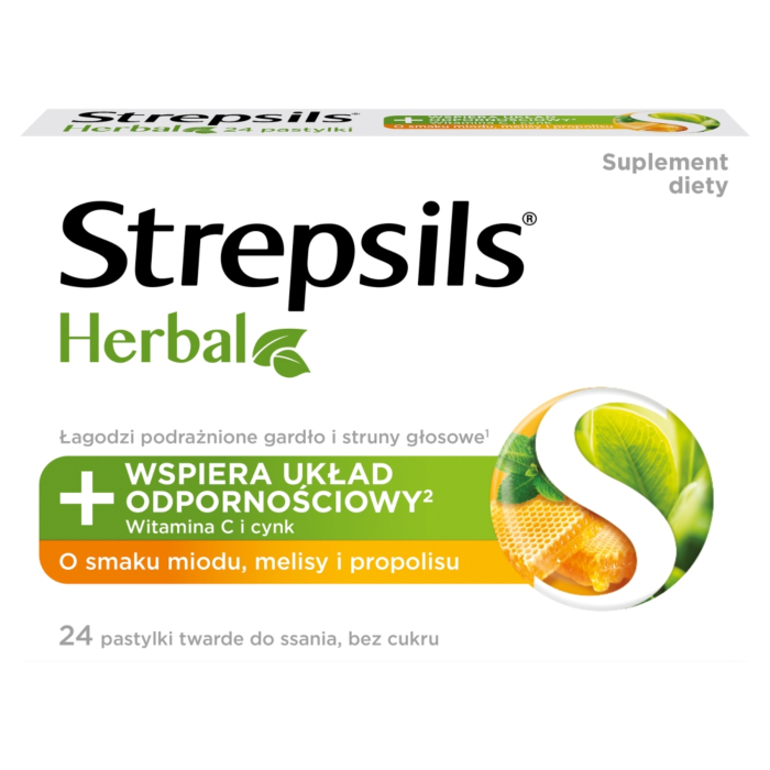 Strepsils Herbal, Smak miodu, melisy i propolisu, Pastylki do ssania