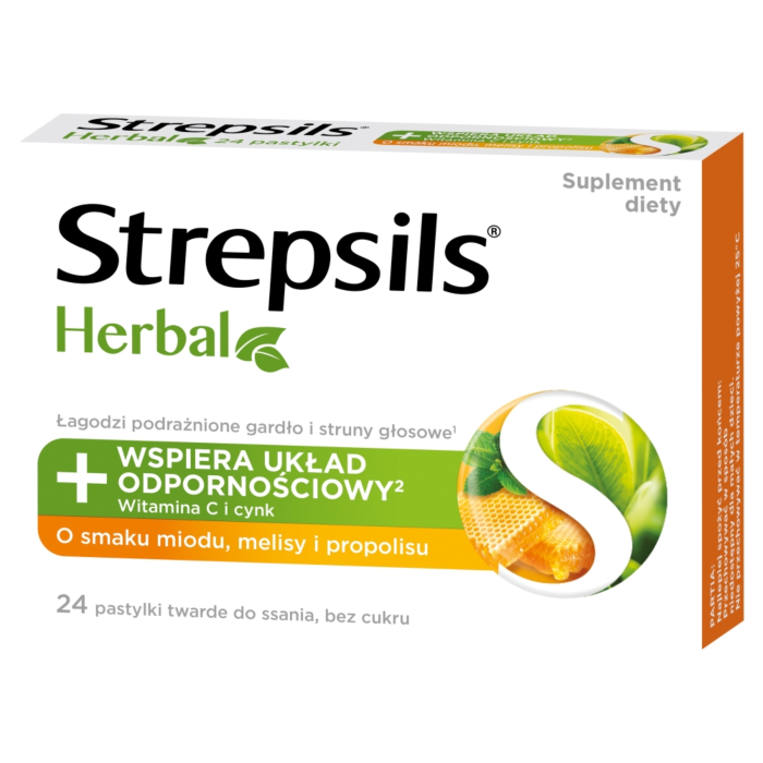 Strepsils Herbal, Smak miodu, melisy i propolisu, Pastylki do ssania
