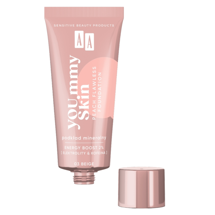 AA YOUmmy Skin Peach Flawless Podkład mineralny dodający blasku, 03 Beige