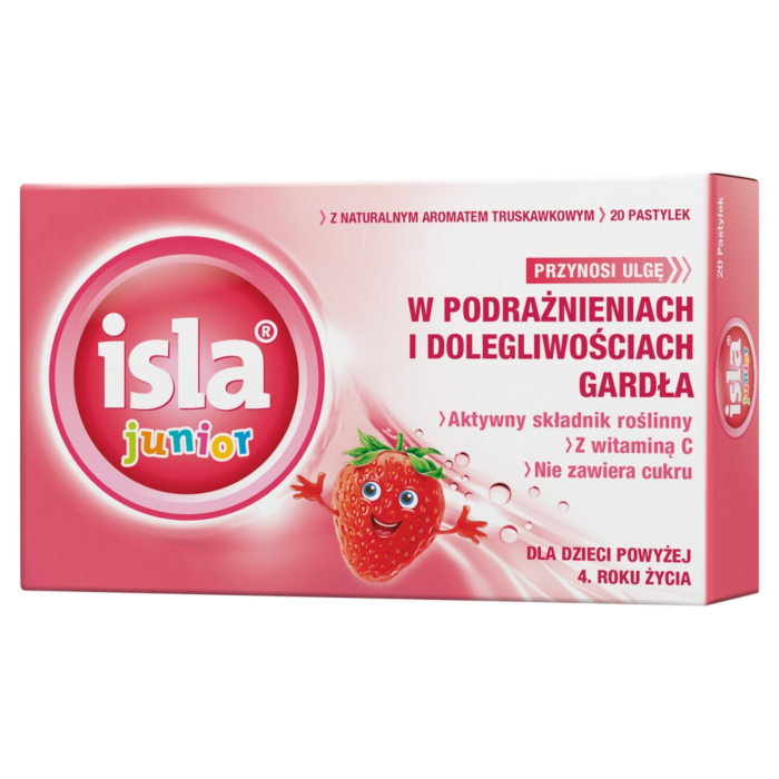 Isla Junior Pastylki do ssania na gardło dla dzieci od 4. roku życia smak truskawkowy
