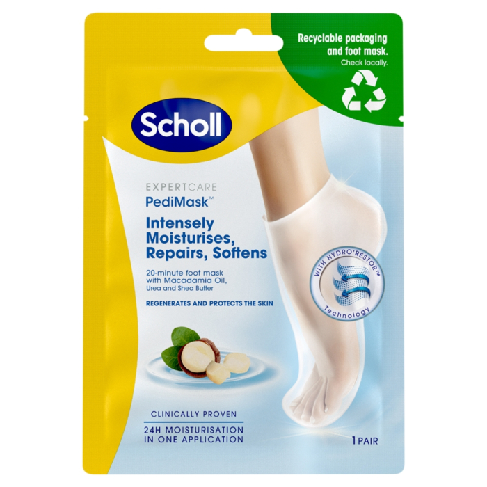 Scholl Expert Care PediMask, Nawilżająca maska do stóp z olejkiem makadamia, 1 Para