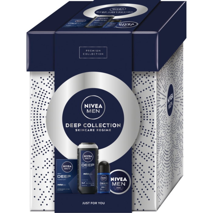 Nivea Zestaw Deep Collection: Deo AP 50 ml + Krem uniw. 75 ml + SG 250 ml + Woda A/S 100