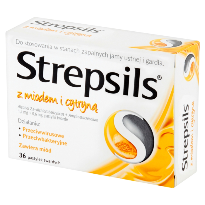 Strepsils z miodem i cytryną 1,2 mg + 0,6 mg, 36 past.