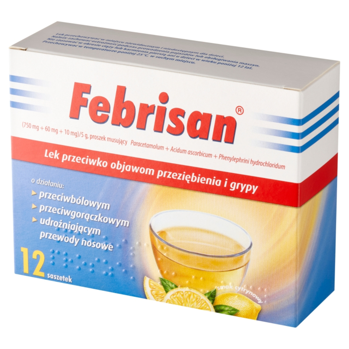 Febrisan (750 mg + 60 mg + 10 mg)/5 g 12 sasz.