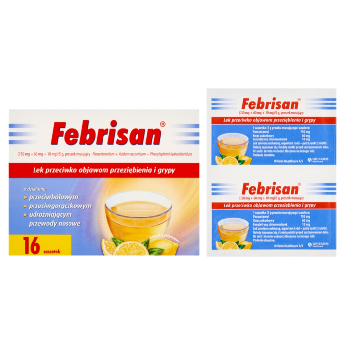 Febrisan (750 mg + 60 mg + 10 mg)/5 g 16 sasz. 