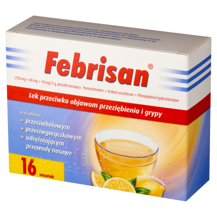 Febrisan (750 mg + 60 mg + 10 mg)/5 g 16 sasz. 