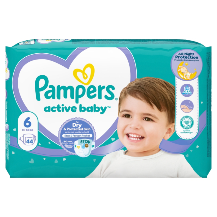 Pampers Active Baby Pieluchy (6) Extra Large, 44 szt.