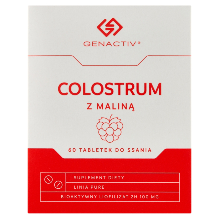 Genactiv Colostrum z Maliną Preparat wzmacniający odporność Tabletki do ssania
