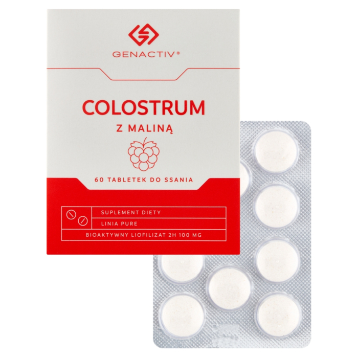 Genactiv Colostrum z Maliną Preparat wzmacniający odporność Tabletki do ssania