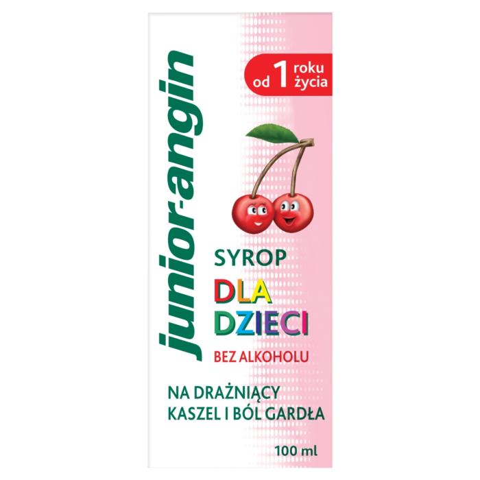 Junior-angin, Syrop na kaszel i gardło dla dzieci od 1. roku życia, Smak czereśniowy