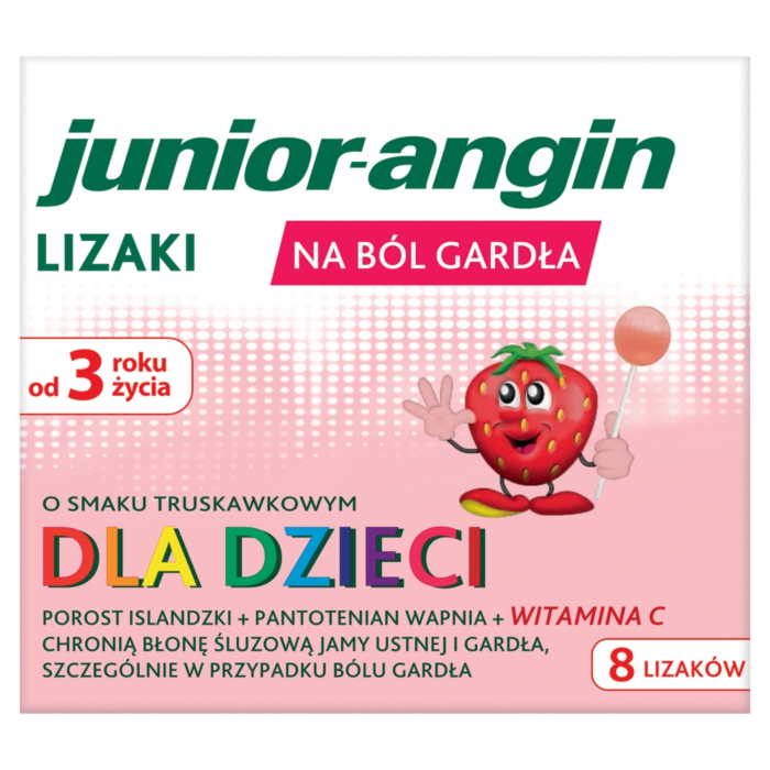 Junior-angin, Lizaki na ból gardła dla dzieci od 3. roku życia, Smak truskawkowy