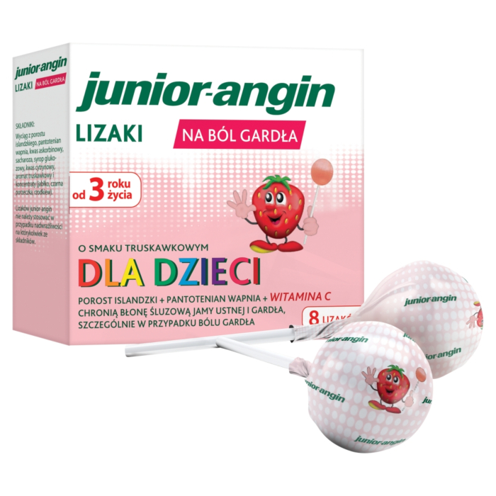 Junior-angin, Lizaki na ból gardła dla dzieci od 3. roku życia, Smak truskawkowy