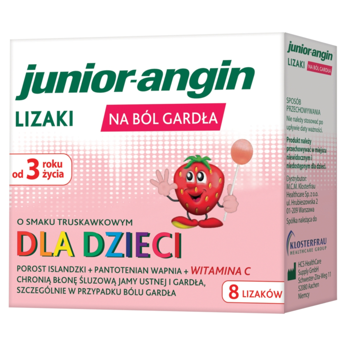 Junior-angin, Lizaki na ból gardła dla dzieci od 3. roku życia, Smak truskawkowy