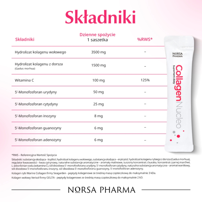 Collagen Nucleo Smak malinowy Proszek w saszetkach, 30 szt.