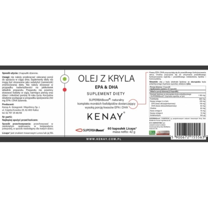 Kenay Suplement diety olej z kryla EPA DHA Superba Boost
