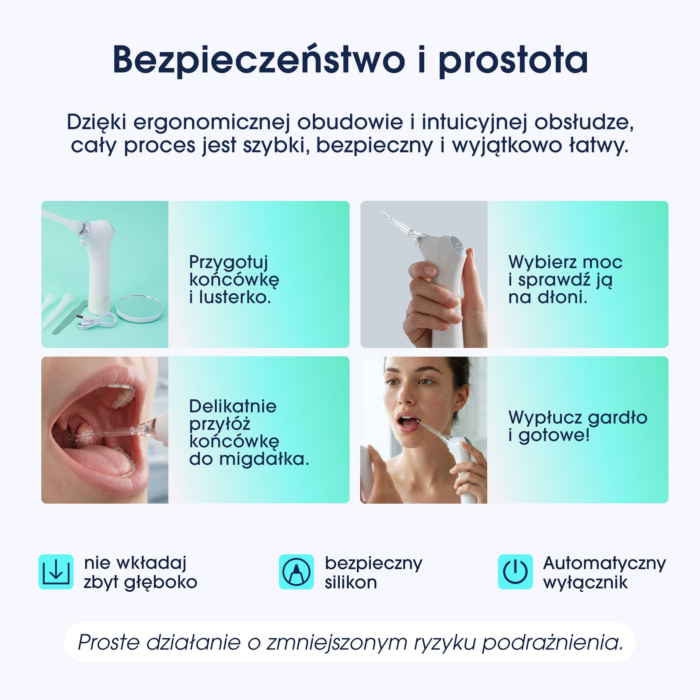 ZENT TonsilCare Urządzenie do oczyszczania migdałków i gardła z podciśnieniem i LED, bezprzewodowy
