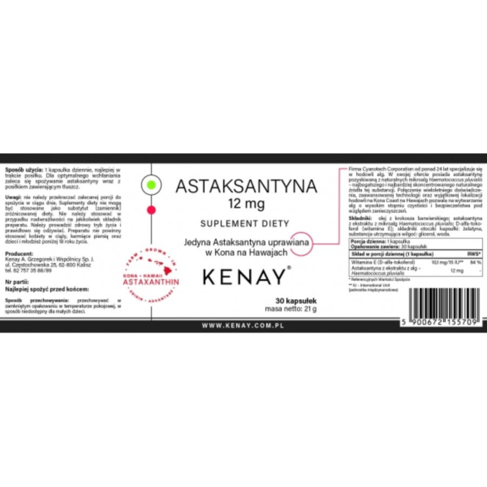 Kenay Suplement diety astaksantyna 12 mg