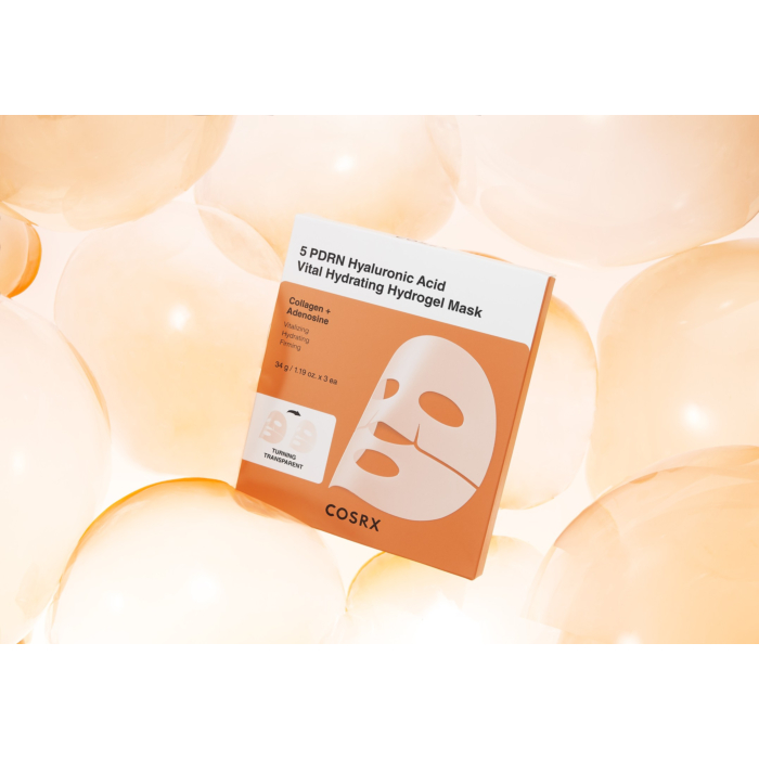 Cosrx PDRN Hyaluronic Acid Vital Hydrating Hydrogel Mask, Zestaw Nawilżających Masek Hydrożelowych, 3szt