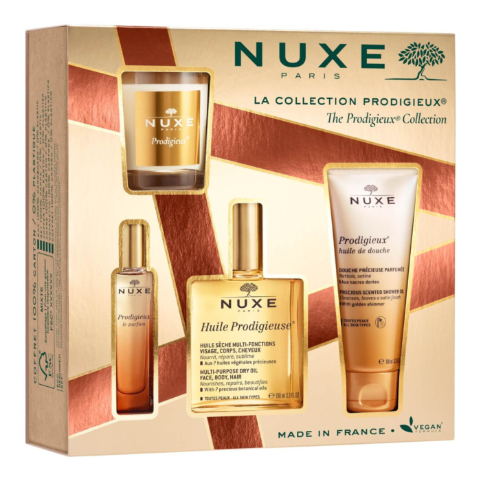 Nuxe Prodigieux® Zestaw kultowych kosmetyków (Olejek + Perfumy + Olejek pod prysznic + Świeca)