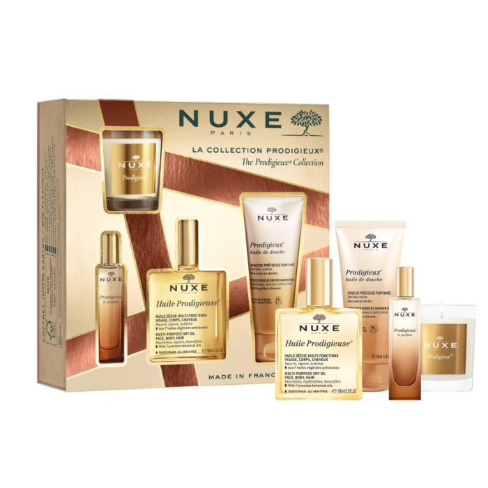 Nuxe Prodigieux® Zestaw kultowych kosmetyków (Olejek + Perfumy + Olejek pod prysznic + Świeca)