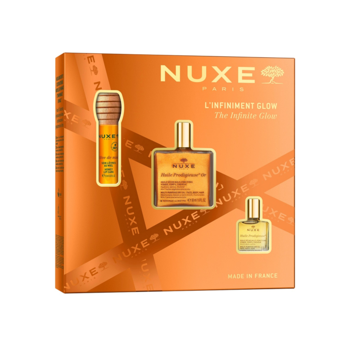 Nuxe zestaw Glow: HP Or 50ml + Reve de Miel Olejek do ust 10ml + HP 10ml